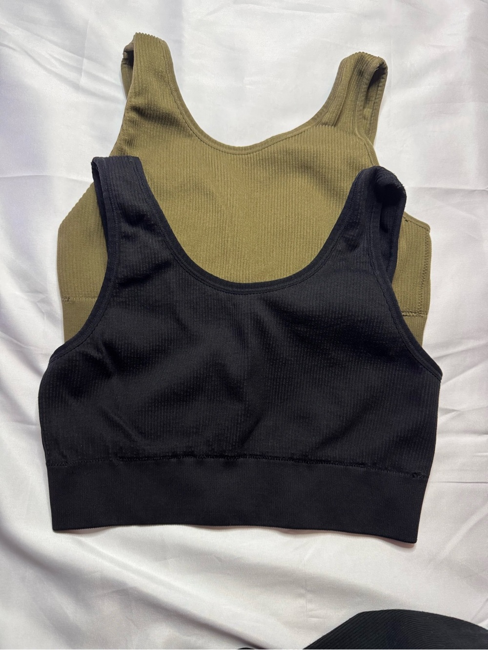aerie Ribbed Scoop Bralettes in Black & Olive